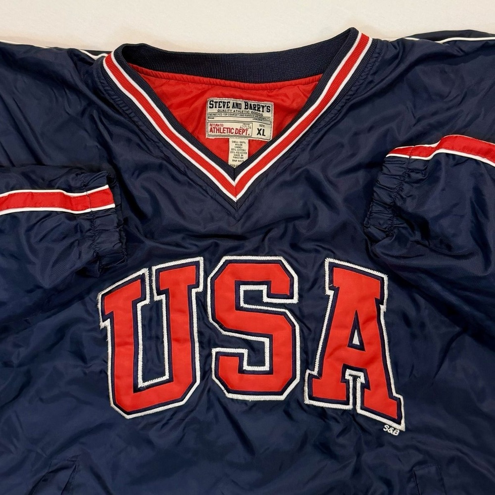 Vintage 90s Steve & Barry’s USA Pullover Windbreaker Jacket XL Navy Red White